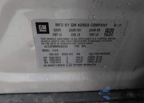 2021 Chevrolet Trax Awd Lt from USA, damaged, VIN KL7CJPSM8MB369358